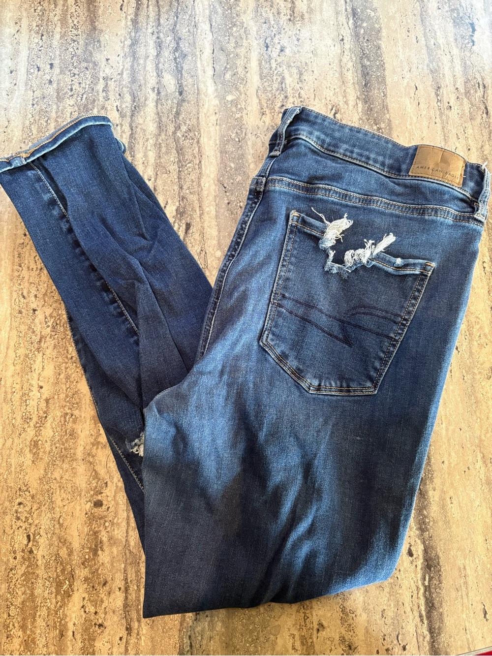 American Eagle Outfitters Dark Blue Distressed Skinny Jeans